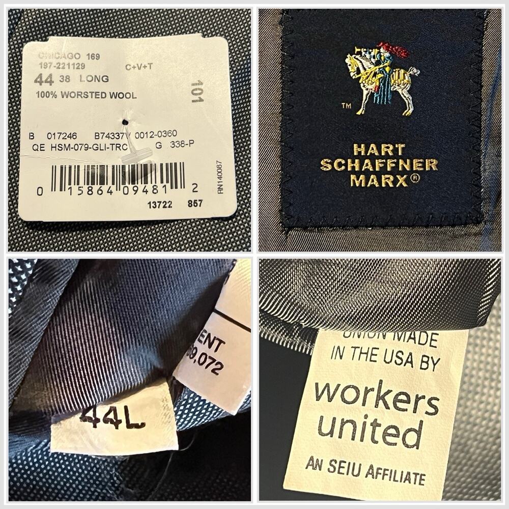 Hart Schaffner Marx 3 Piece Suit 44L 38x29.5 Chicago Fit Gray Birdseye Note - Picture 14 of 15